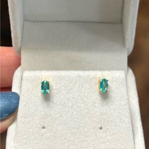 Stunning Natural Paraiba Blue Topaz .50Ct Earrings 925 Sterling Silver w/ 14K YG